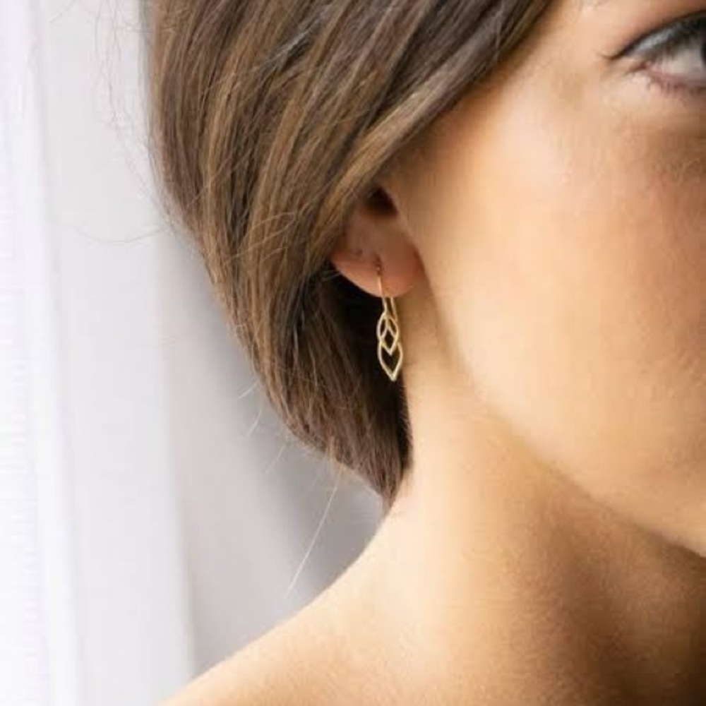 Gold Dangle Leaf Drop Earrings - Women Jewelry